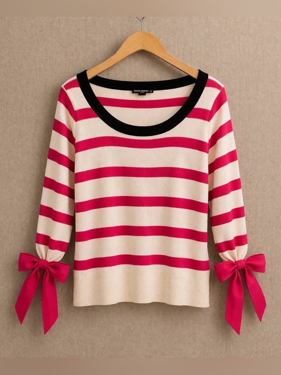 Sweaters - SONIA RYKIEL H&M Stripe Sweater Bow Sleeve Parisian Chic Knit Top